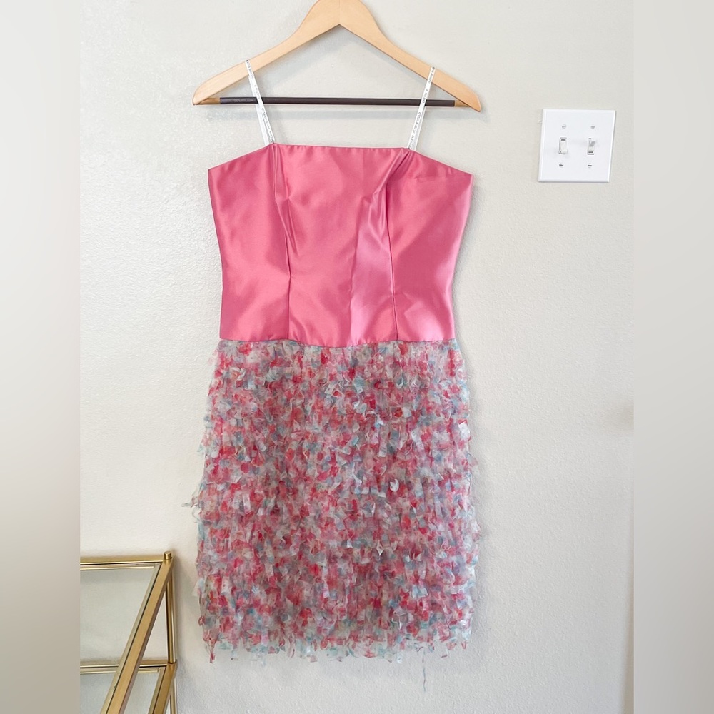 Chetta B Strapless Cocktail Dress With Floral Frill Detail